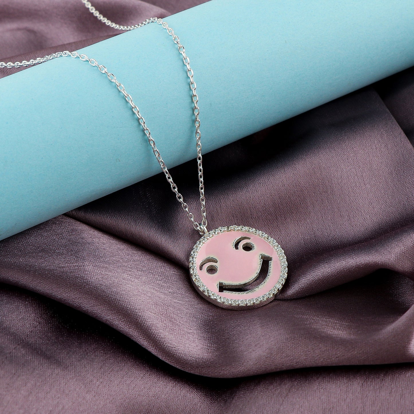 925 silver smilie pink enamel pendent