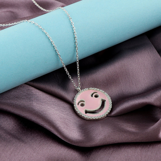 925 silver smilie pink enamel pendent