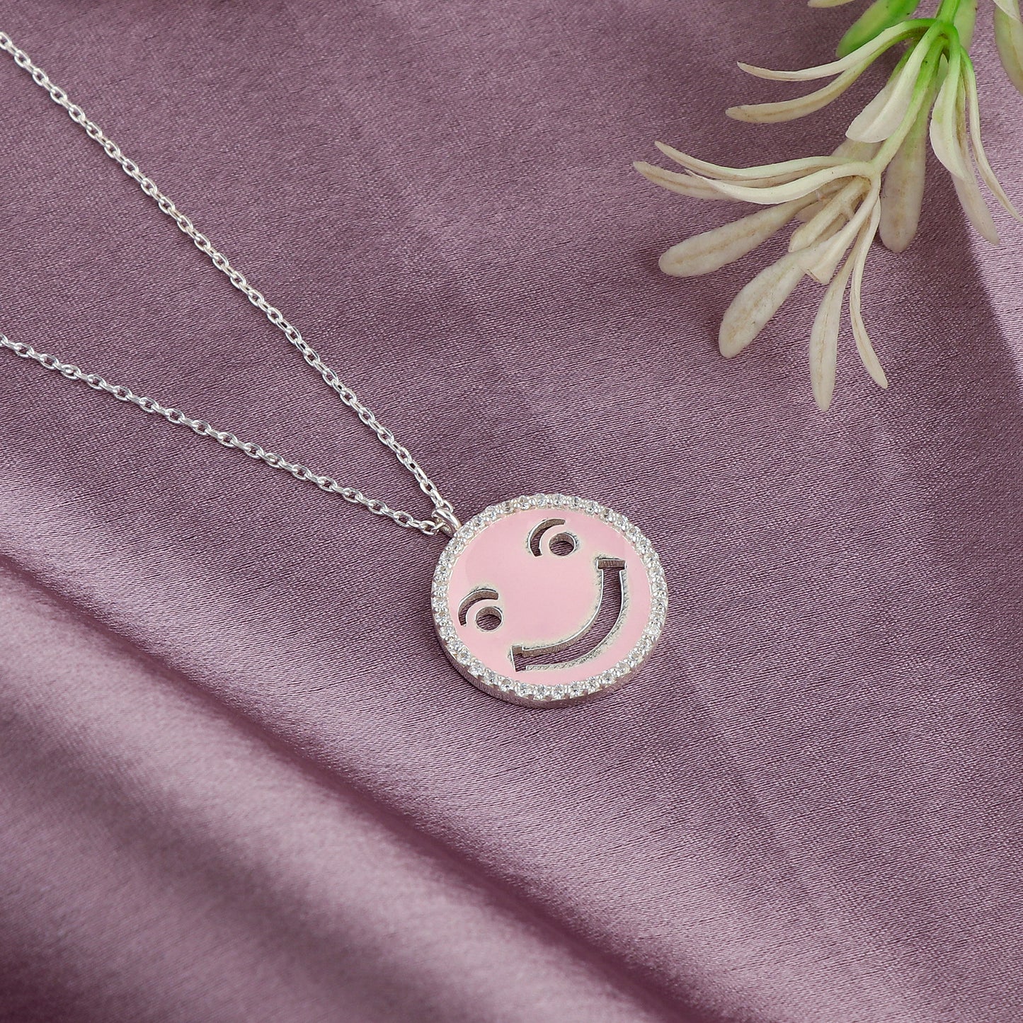 925 silver smilie pink enamel pendent