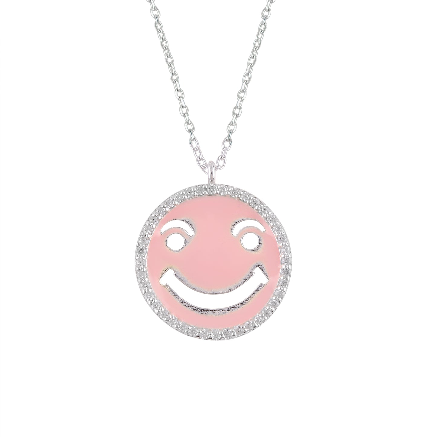 925 silver smilie pink enamel pendent